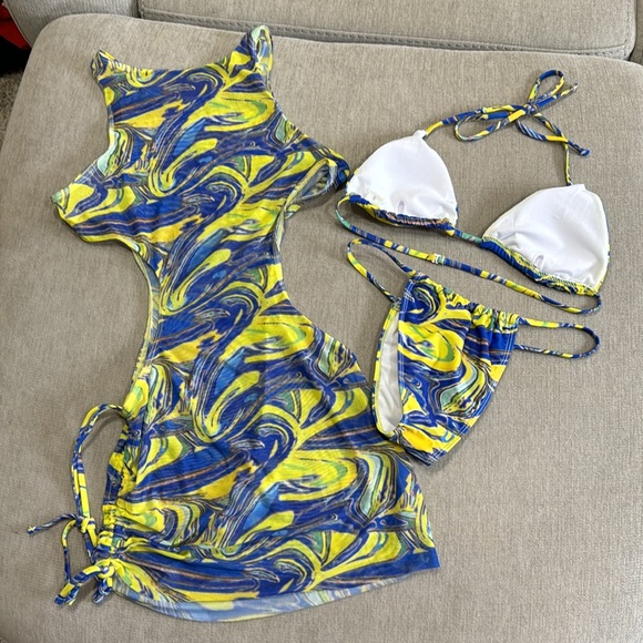 NWOT 3 Piece Bikini Set and Coverup - Picture 12 of 15